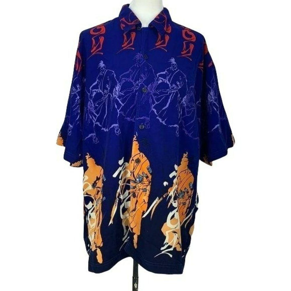 Webs Men’s 2x XXL‎ Button Down blue Samurai short sleeve Shirt